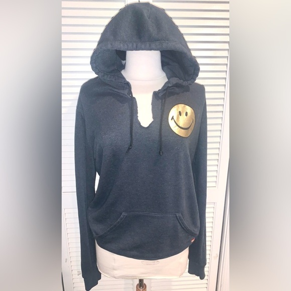 Aviator Nation Smiley Face Gold Foil Hoodie Gray Unisex Large - Picture 1 of 11